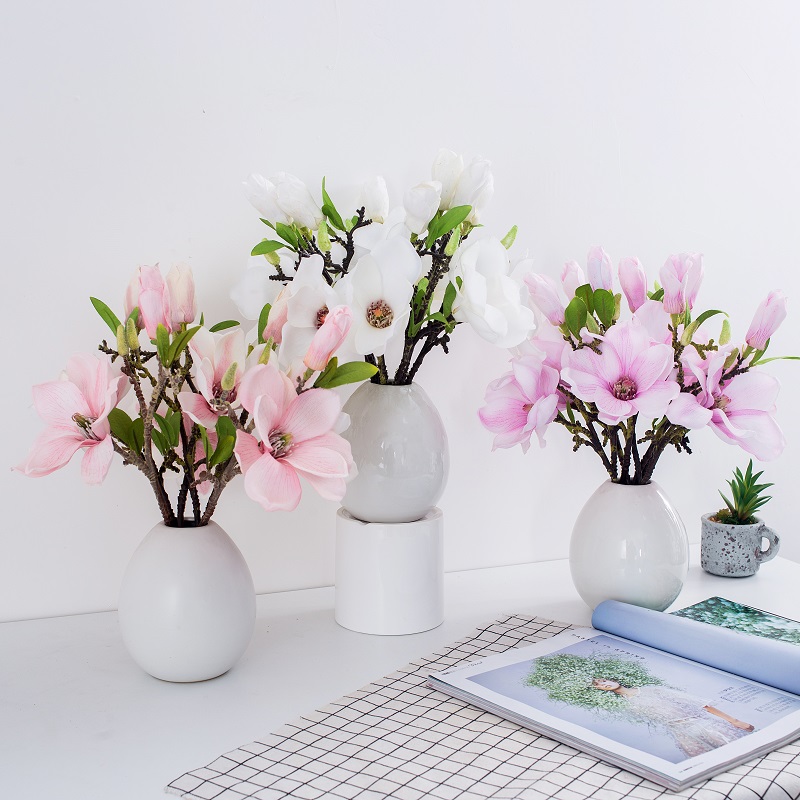 Vente chaude Single Singical Silk fleur artificiel Magnolia Fleur pour la table de mariage Décorer
